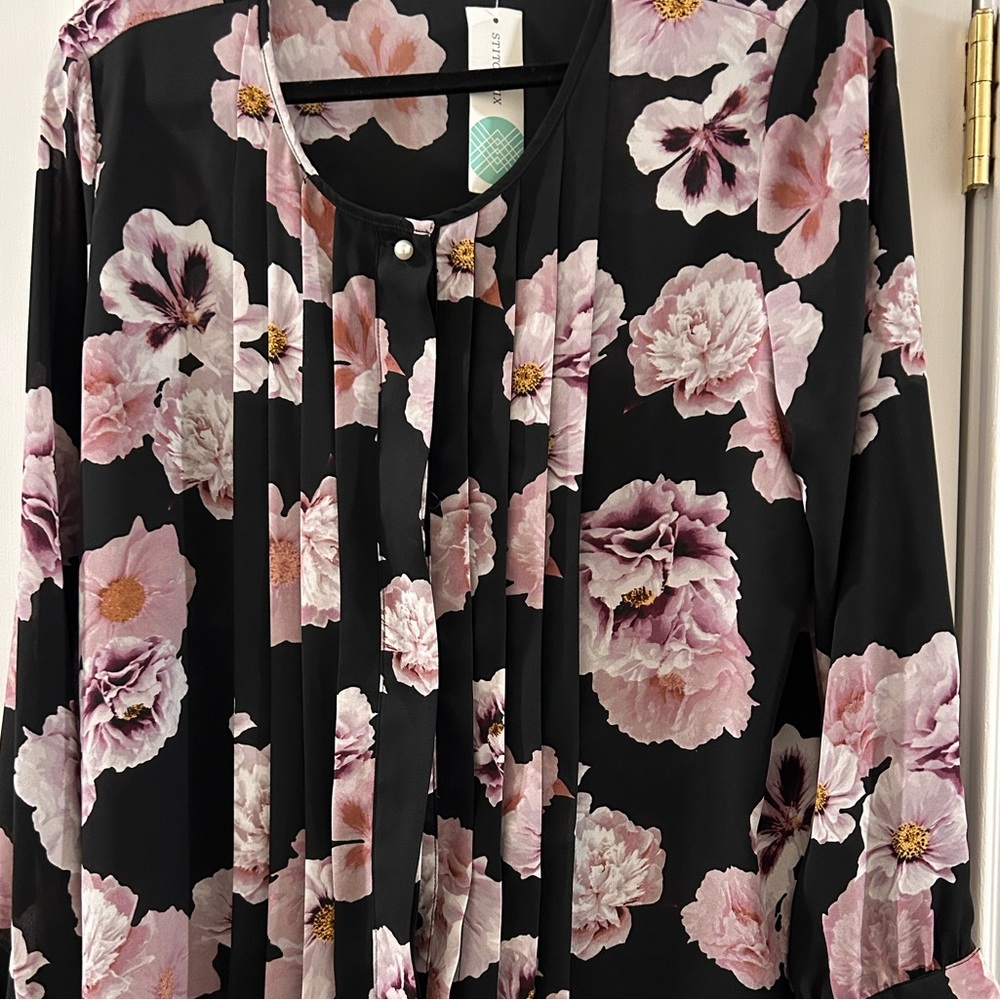 Karl Lagerfeld Black and Pink Floral Blouse - Picture 2 of 8